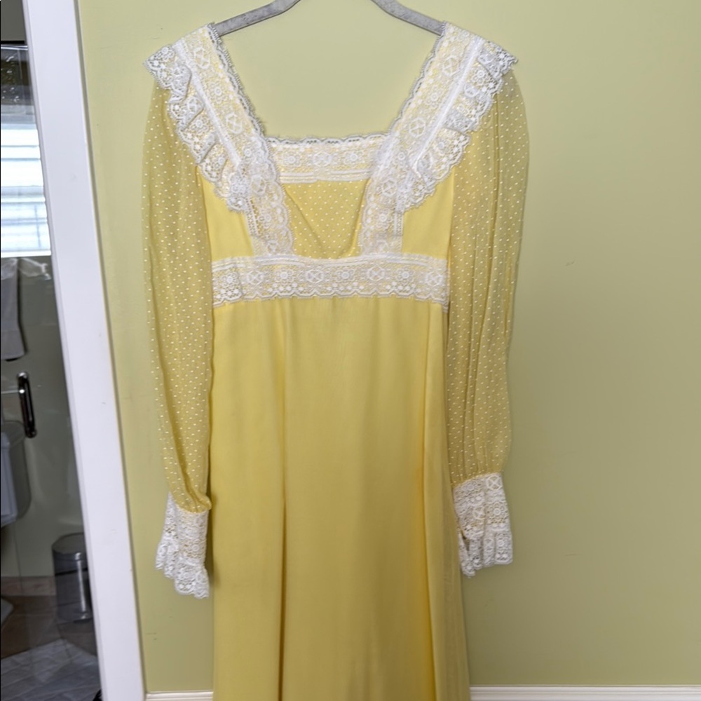 Vintage Yellow Babydoll Maxi Dress with Bishop Sleeves